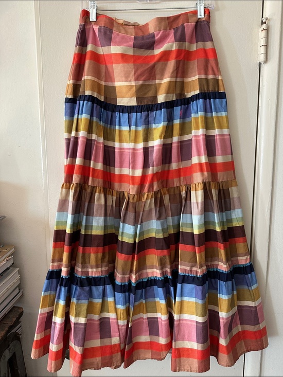 FARM Rio Dresses & Skirts - FARM Rio Multicolor Striped Tiered Maxi Skirt in Red, Pink, Blue, Gold, Brown